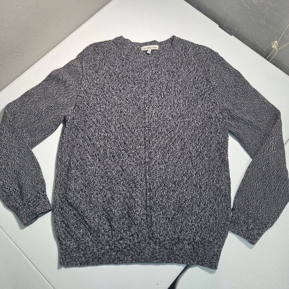 Calvin Klein Jeans Crewneck Sweater Mens M Heather Charcoal Gray Knit Pullover
